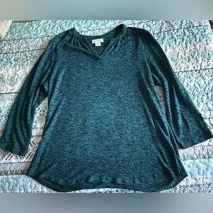 Liz Claiborne Women's Teal V-Neck Knit Top
